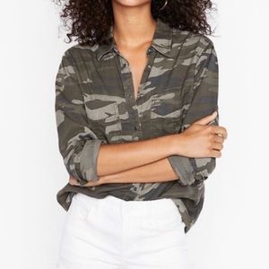 Lyocell Camo Silky Soft Twill Boyfriend Shirt XS